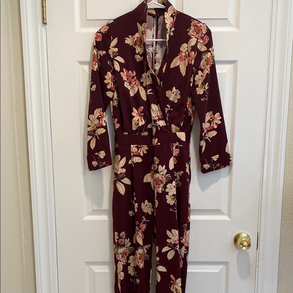 Zara Burgundy and Cream Floral Jumpsuit